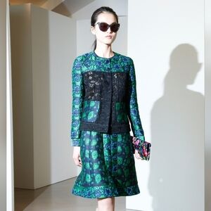 ❤️BUY2️⃣GET1️⃣🩷FREE◇$4,300 NEW OSCAR DE LA RENTA LACE GREEN JACKET SKIRT SUIT M